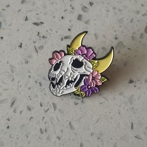 Creepy Colorful Horned Devil Animal Floral Macabre Death Goth Lapel Pin